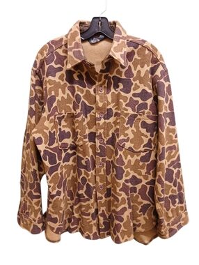 Woolrich Vintage Wool Brown and Tan Camo Button-Down Shirt Jacket XL